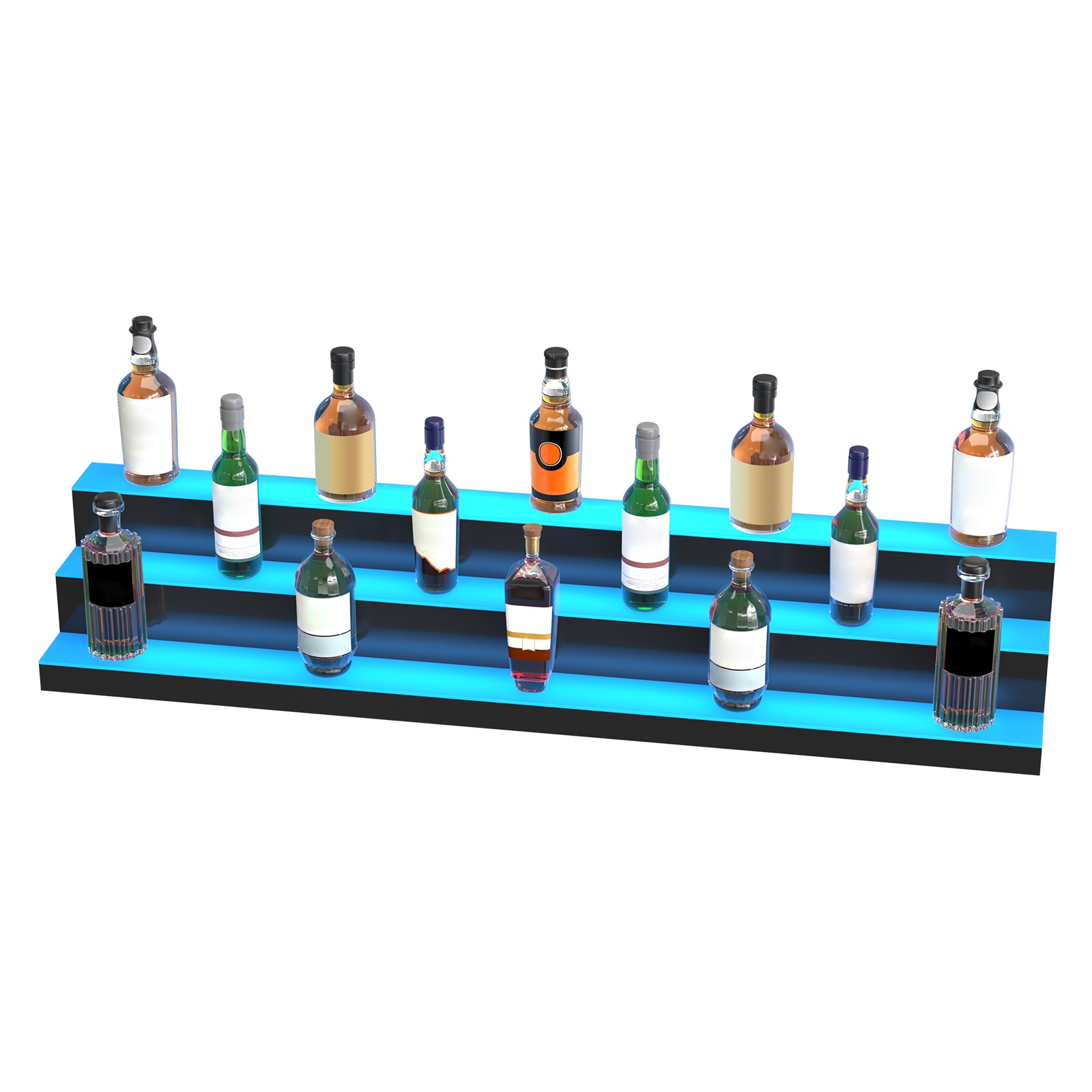 LED Lighted Liquor Bottle Display Bar Shelf RF & App Control 60" 3-Step_voghion.com